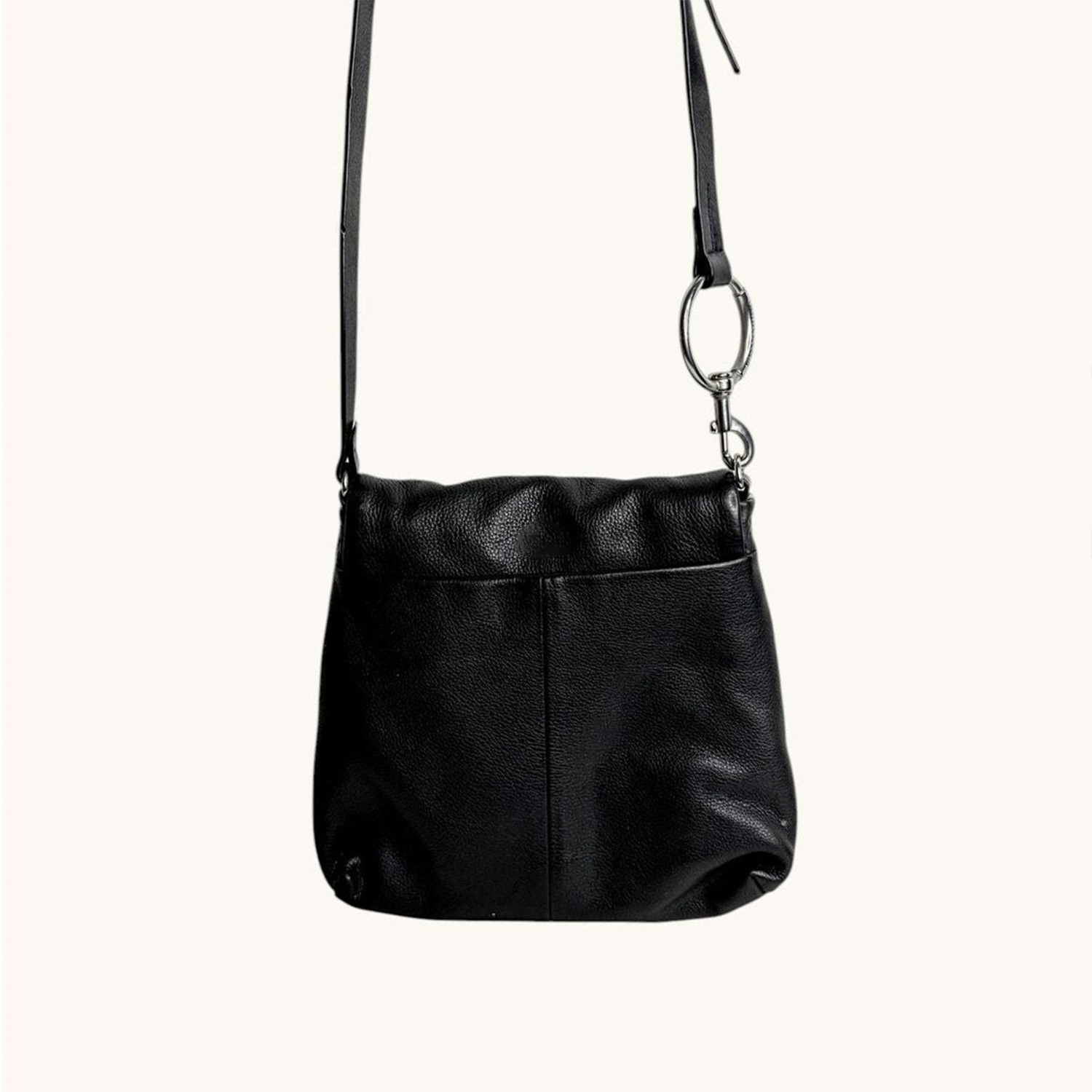 Two-Tone Pebble And Scaled Print Foldover Flap Pouch With Detachable Hanging Band And Oversized Silver Ring Hardware