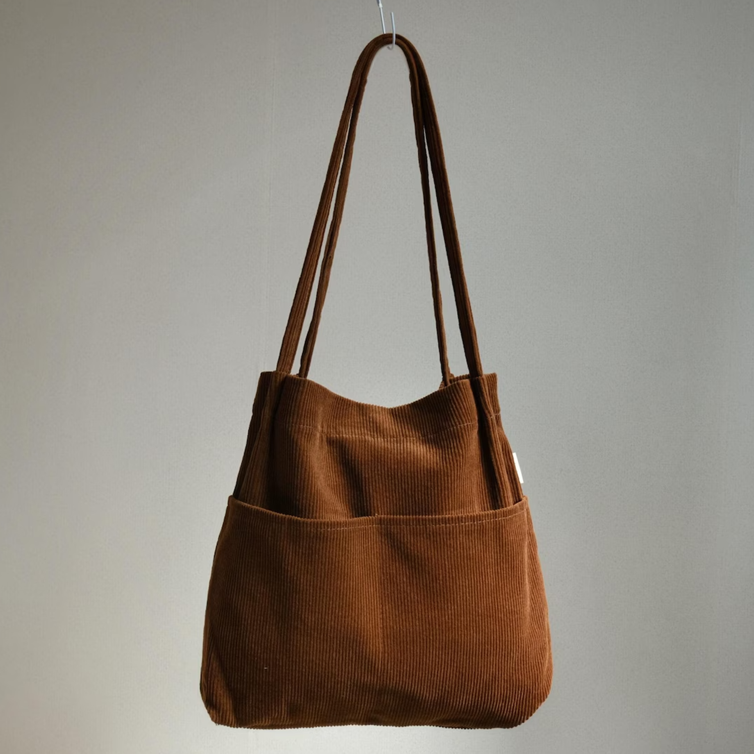 Multi-Tone Ribbed Fabric Relaxed Shoulder Tote With Wide Front Slip Pocket, Internal Divider Slot And Hidden Magnetic Top Fasteners
