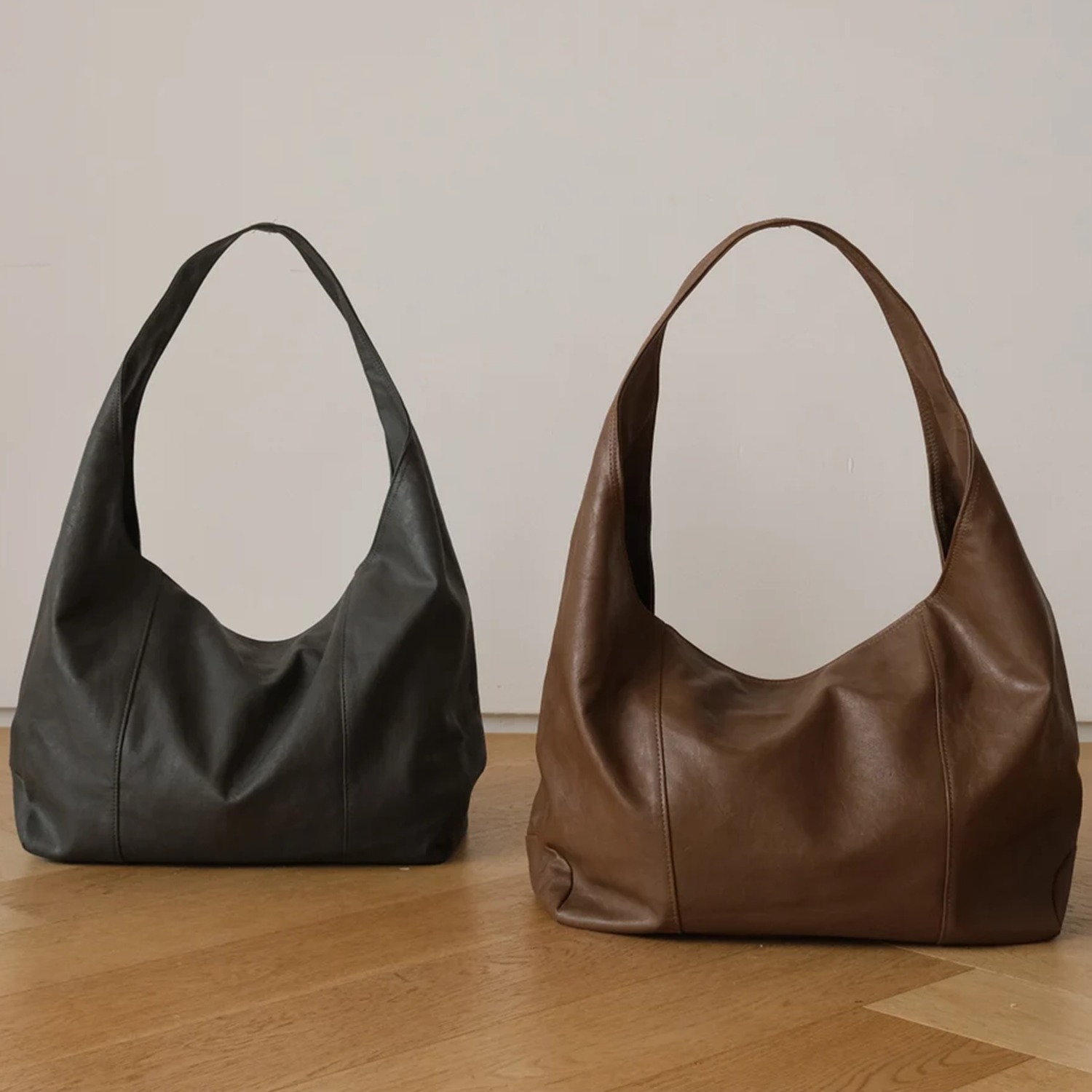 Smooth Slouchy Crescent Hobo Tote With Wide Single Shoulder Band, Multi Inner Dividers And External Zip Access Pocket